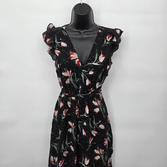 Rebecca Taylor Silk Dress Size 4 Ikat Tulip Ruffle Sleeve Floral Feminine - Picture 2 of 8